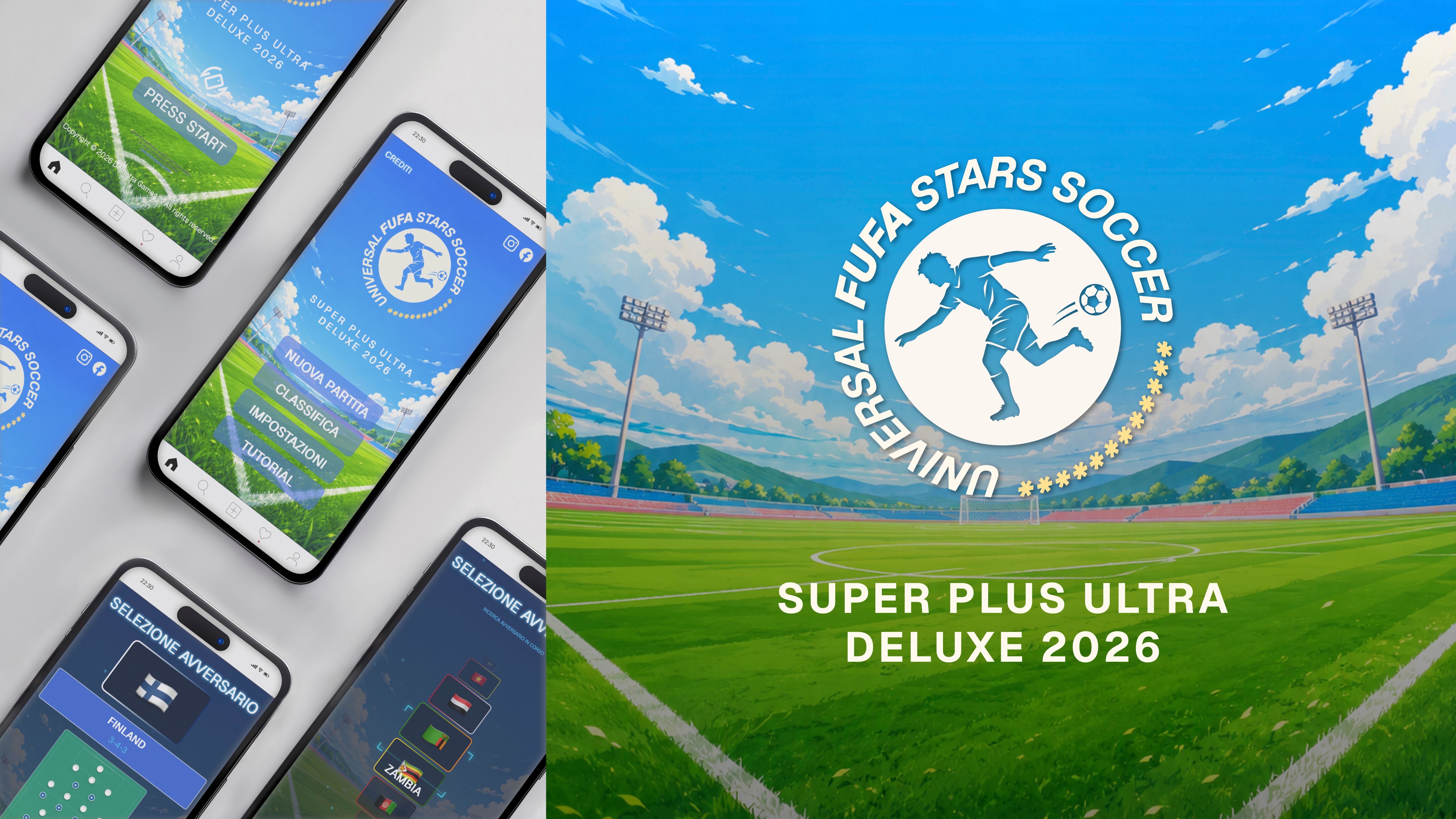 Schermate di gioco di Universal FUFA Star Soccer: grafica minimale e timer radiali